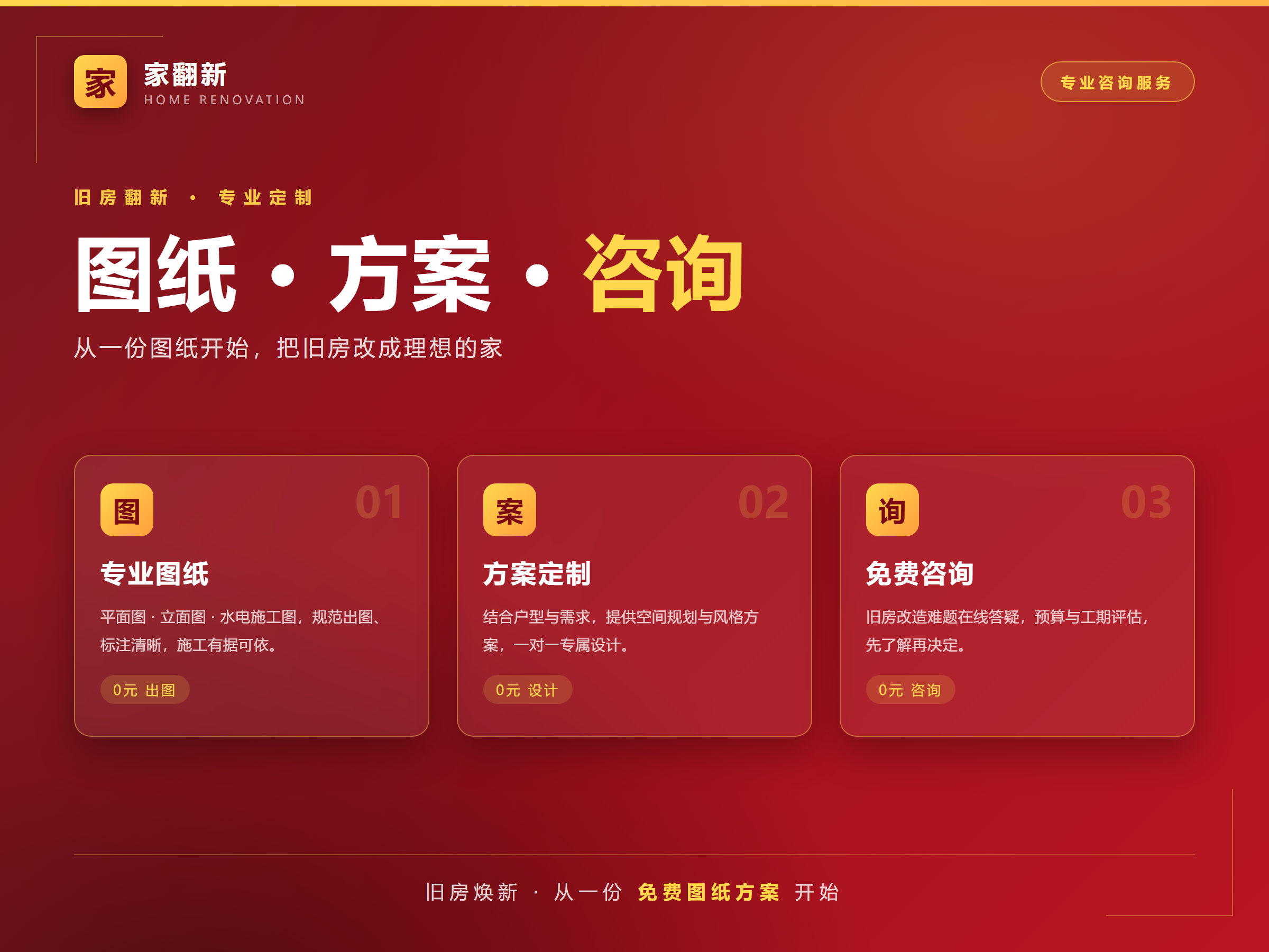 0.1 元旧房图纸方案咨询｜家翻新老房改造户型规划咨询券
